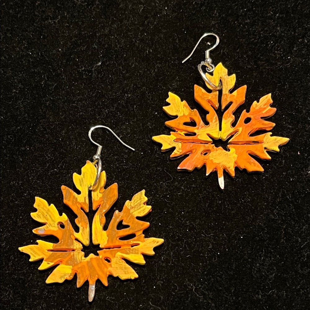 Orange & Yellow Leaf Earrings w/925 Stem Stamp